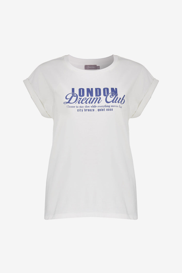 Geisha T-shirt met chestprint 'London Dream Club' en aangeknipte mouwen