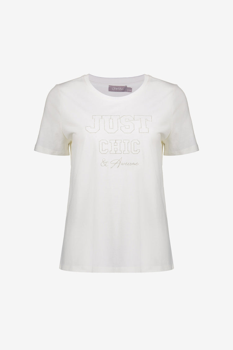 Geisha T-shirt met chestprint en subtiel reliëf