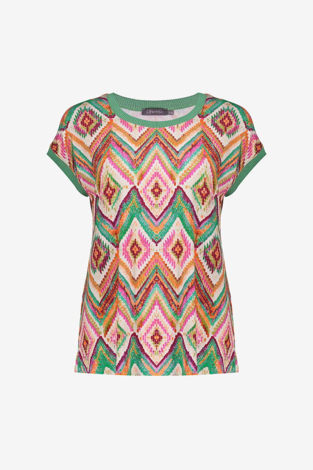 Geisha T-shirt met grafische print en ribboorden met lurex