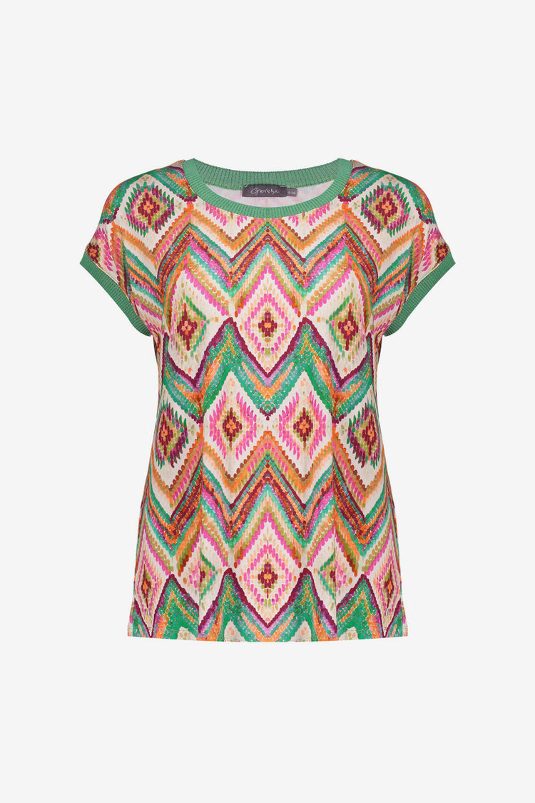 Geisha T-shirt met grafische print en ribboorden met lurex