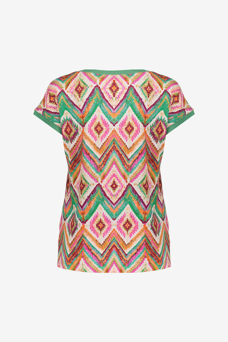 Geisha T-shirt met grafische print en ribboorden met lurex