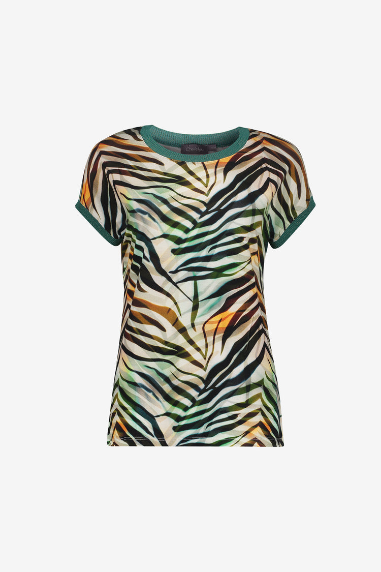 Geisha T-shirt met grafische print en ribboorden met lurex