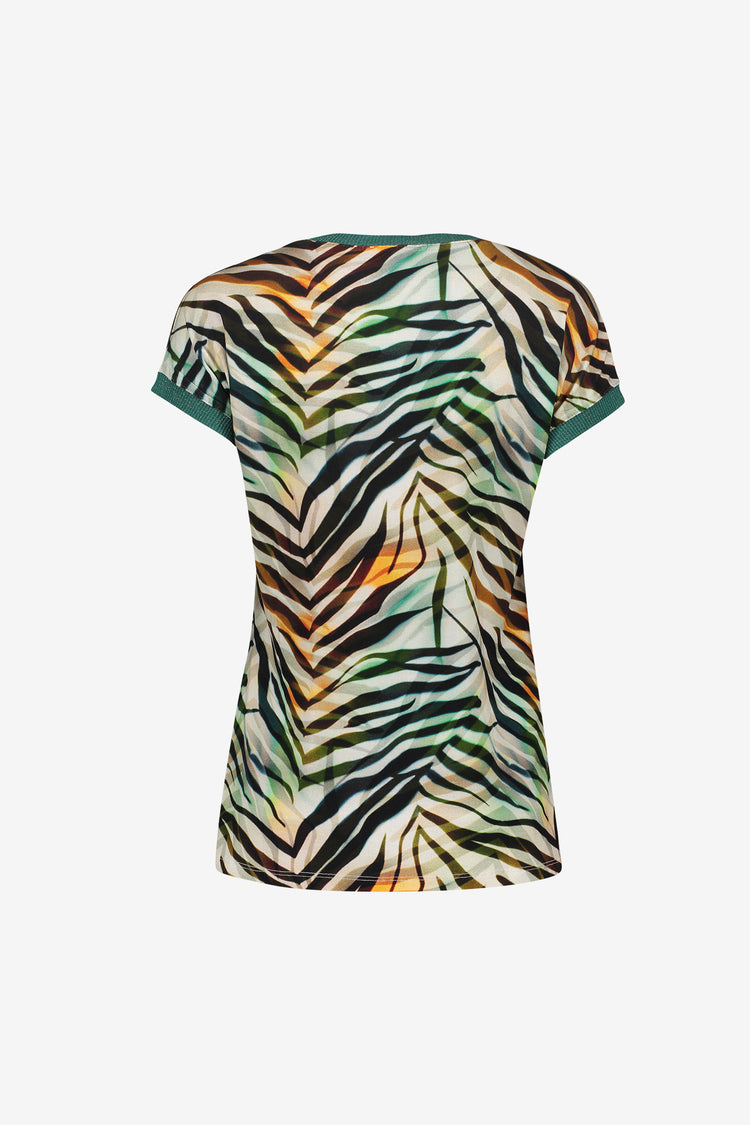 Geisha T-shirt met grafische print en ribboorden met lurex