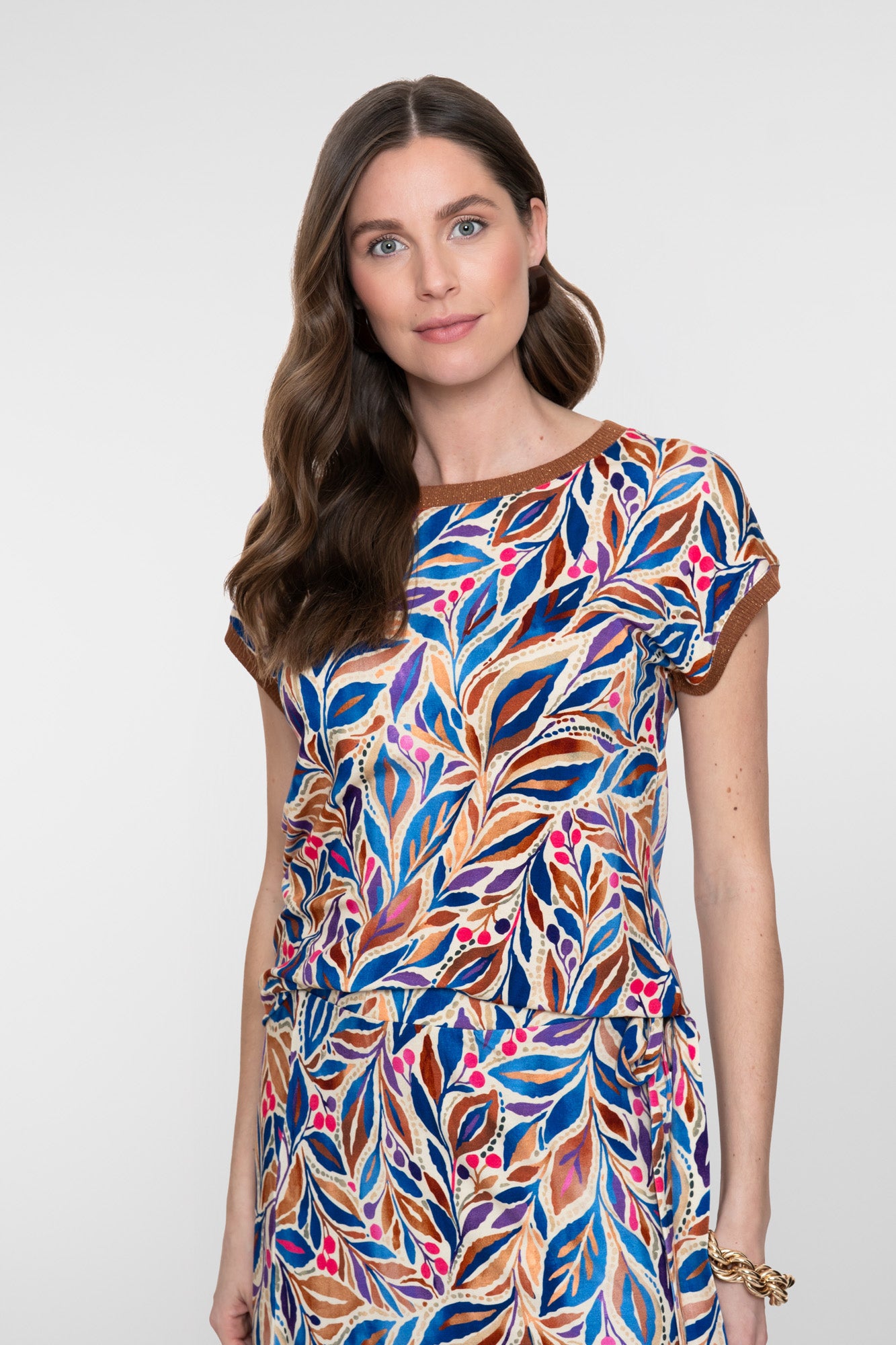 Geisha T-shirt met grafische print en ribboorden met lurex