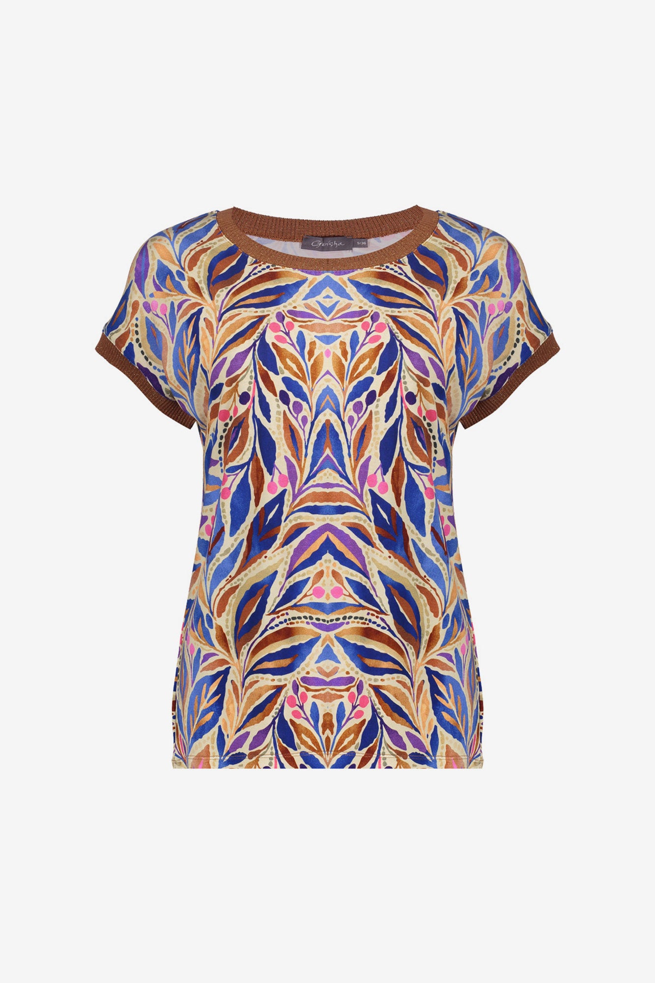 Geisha T-shirt met grafische print en ribboorden met lurex