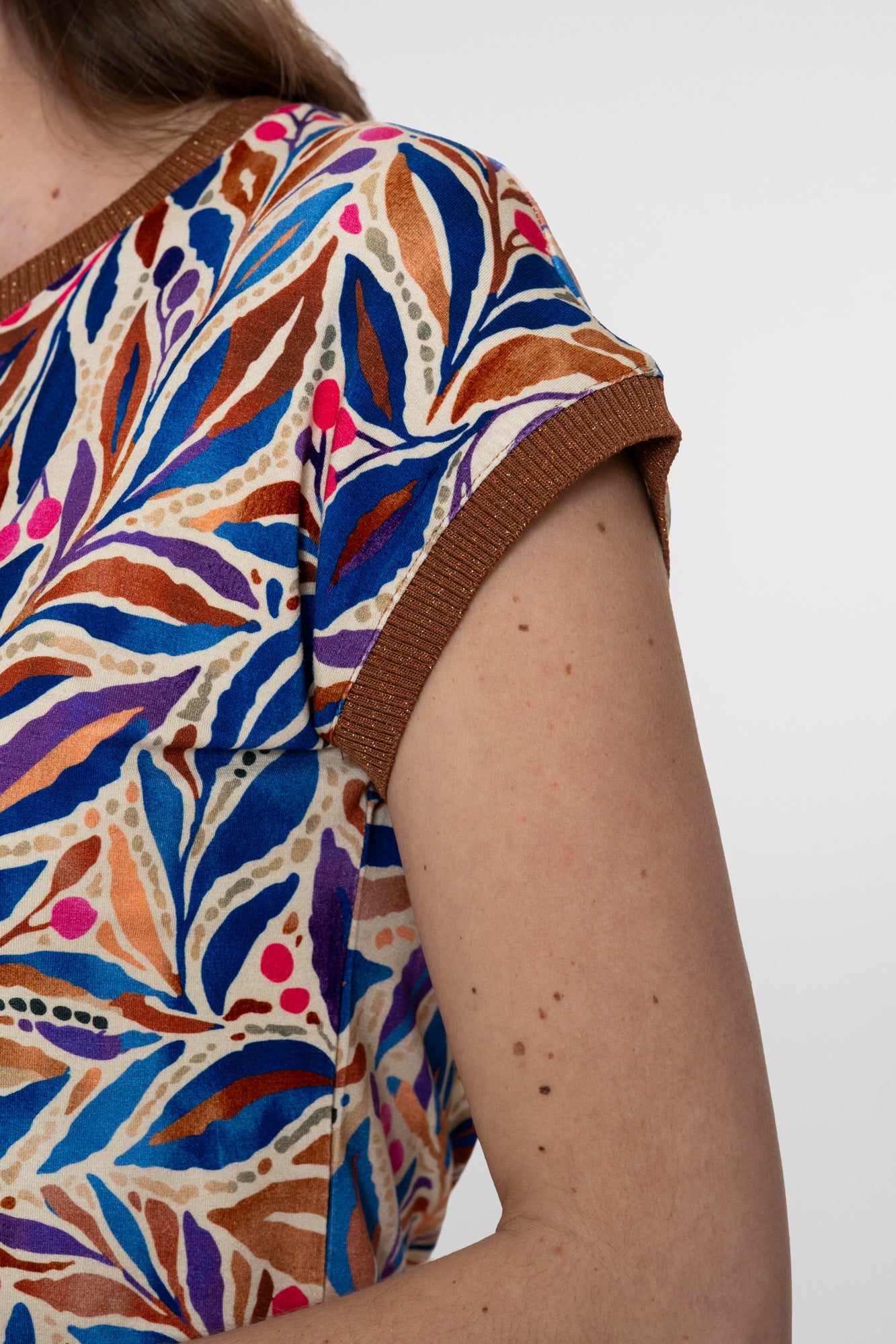 Geisha T-shirt met grafische print en ribboorden met lurex