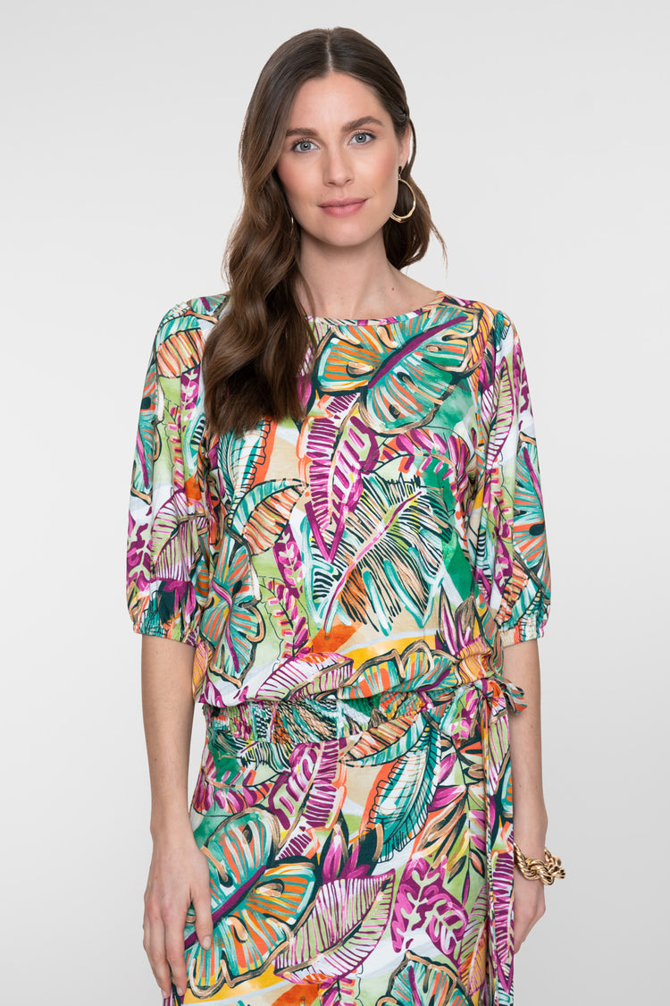Geisha top met print en smockdetail