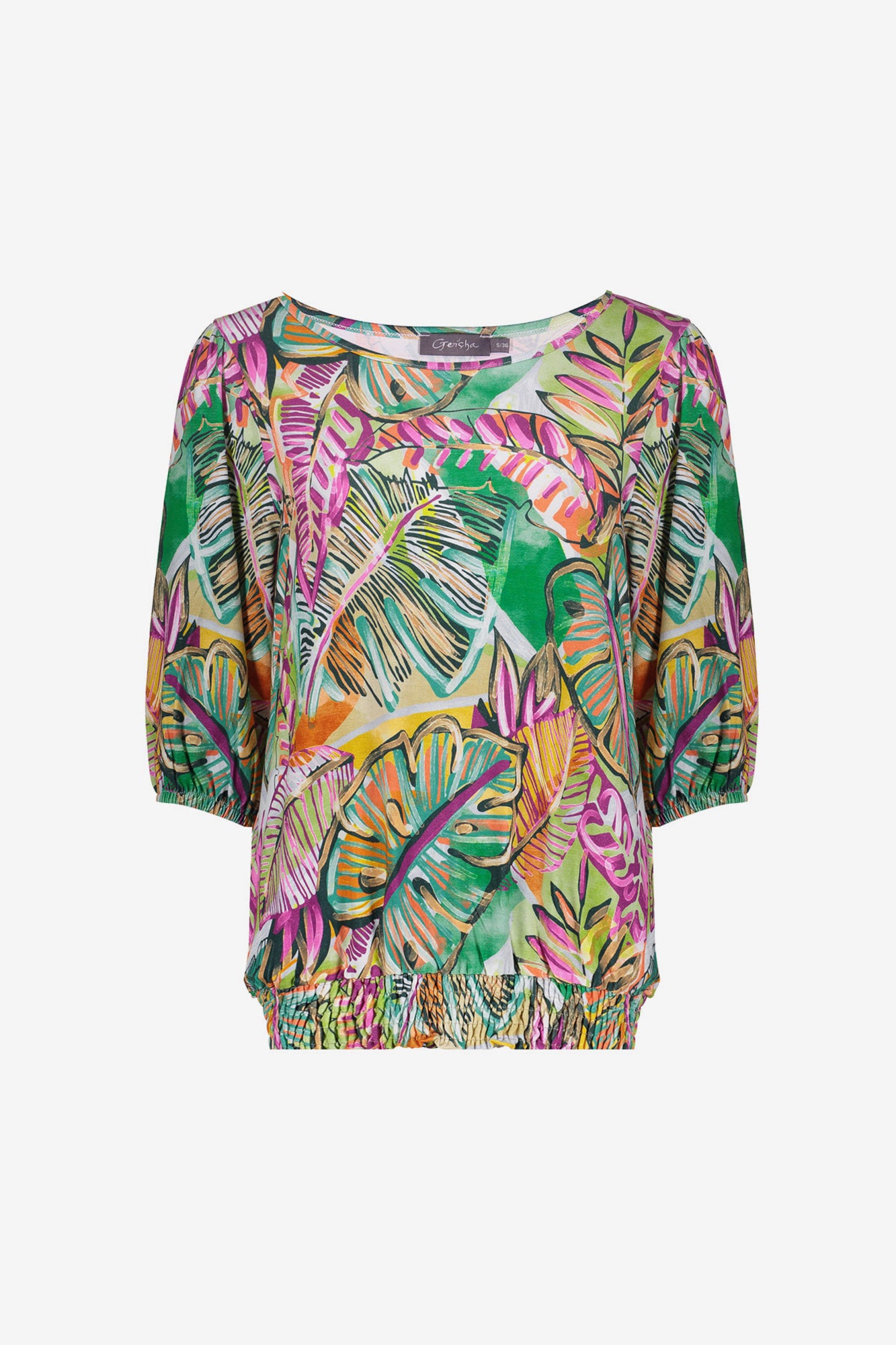 Geisha top met print en smockdetail
