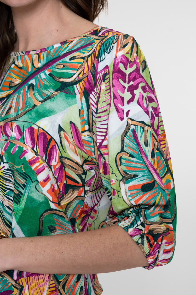 Geisha top met print en smockdetail