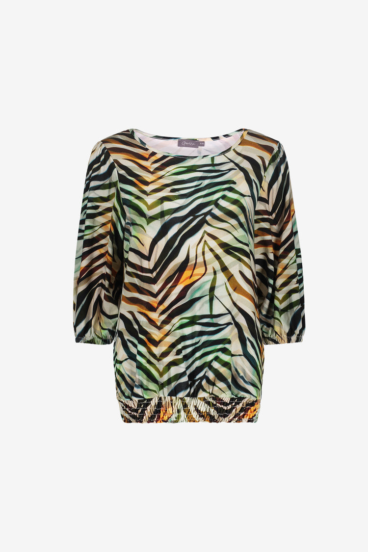 Geisha top met print en smockdetail