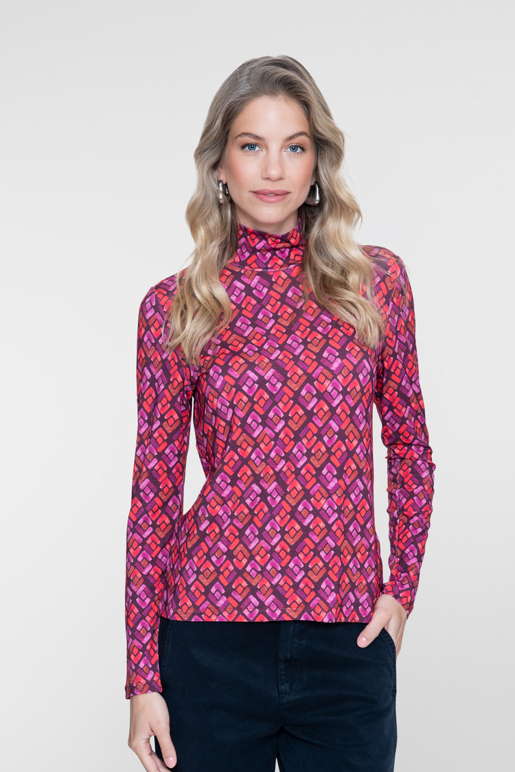 Geisha top met grafische print en col