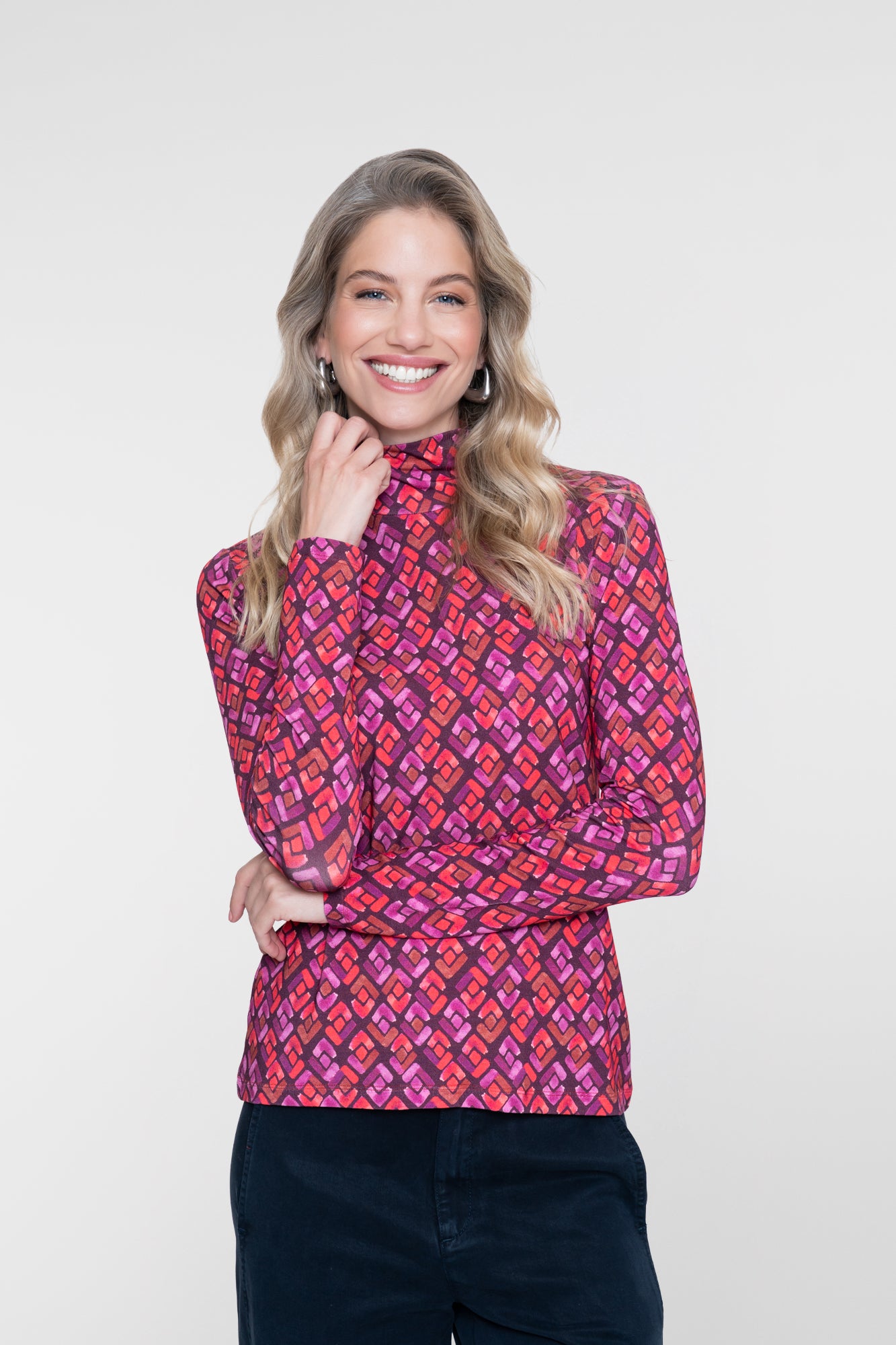 Geisha top met grafische print en col