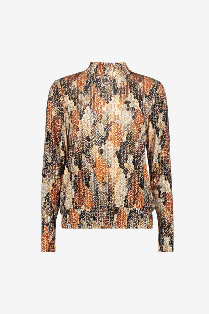 Geisha top met grafisch dessin en smockdetails