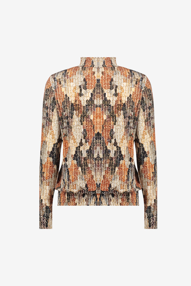 Geisha top met grafisch dessin en smockdetails