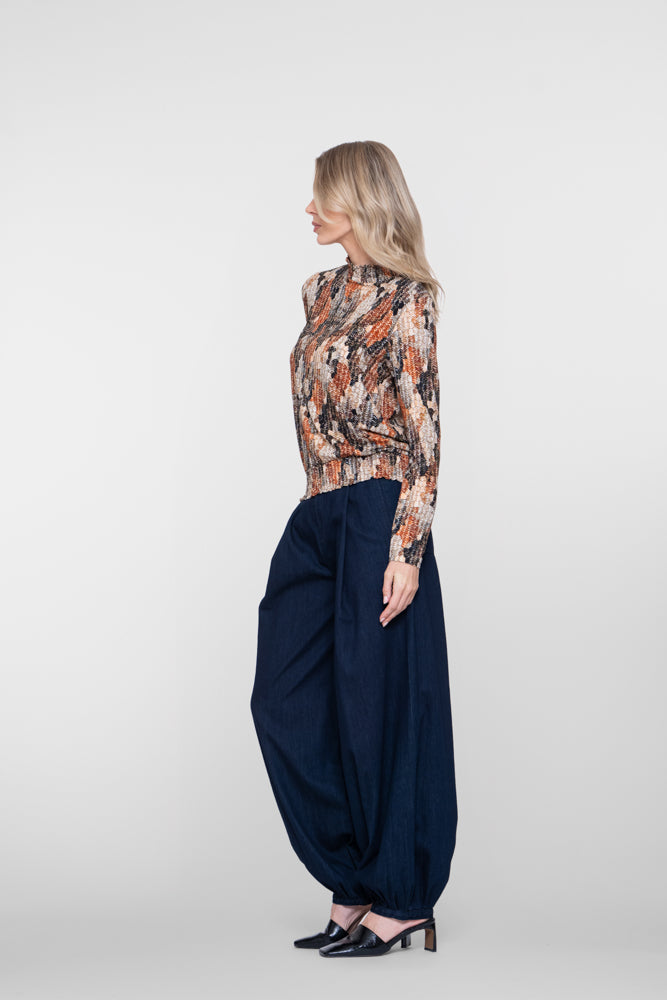 Geisha top met grafisch dessin en smockdetails – Shop de look