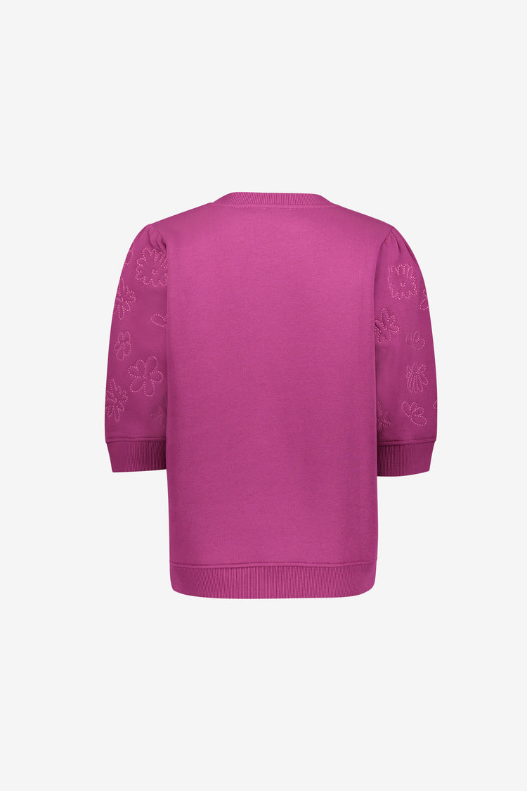 Geisha sweater met halflange mouwen en bloemenborduursel