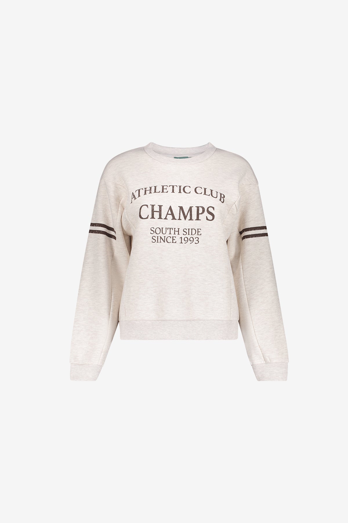 Geisha sweater in greige melange met sportieve print