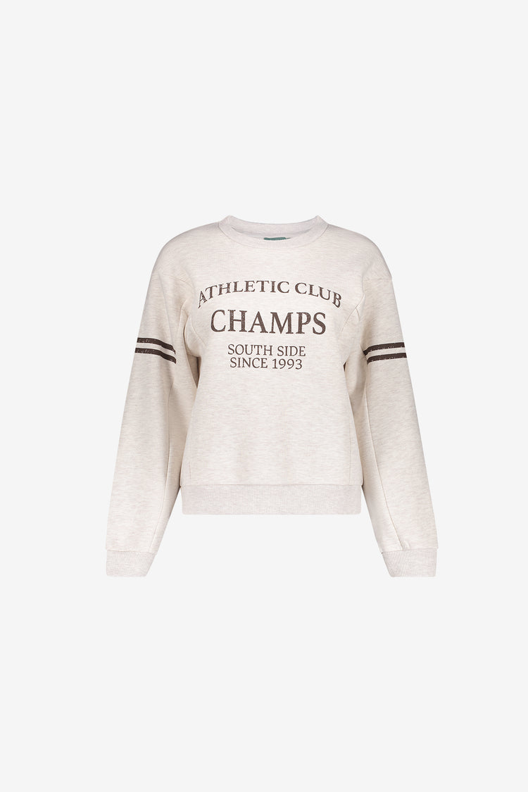 Geisha sweater in greige melange met sportieve print