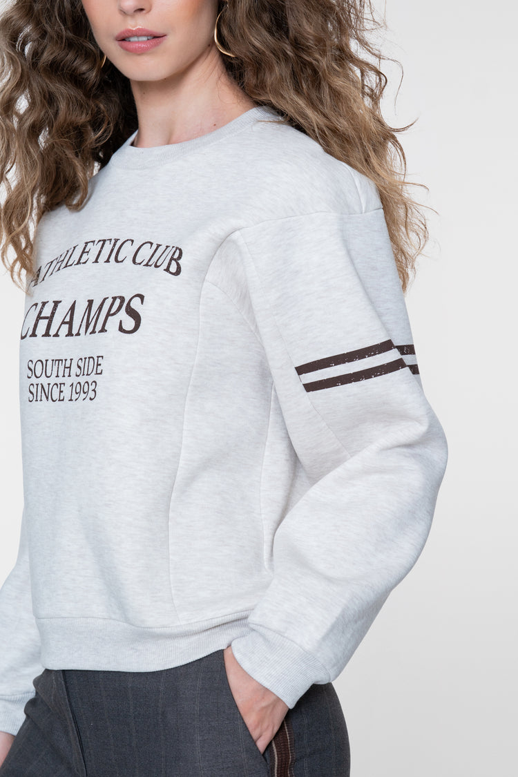 Geisha sweater in greige melange met sportieve print