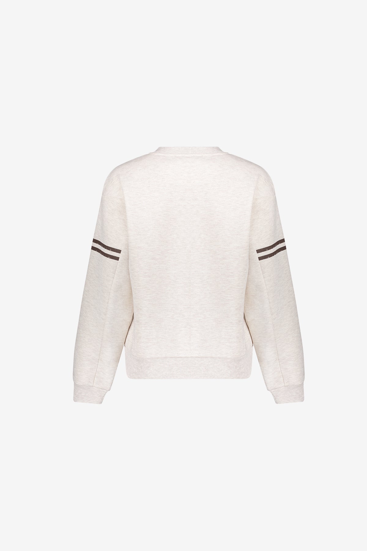 Geisha sweater in greige melange met sportieve print