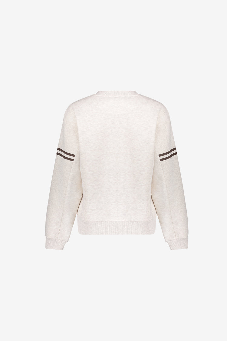Geisha sweater in greige melange met sportieve print