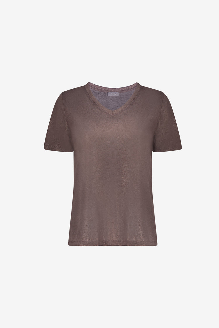 Geisha jersey T-shirt met V-hals en subtiele glans
