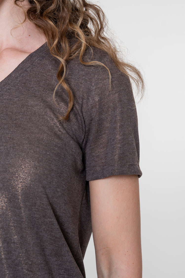 Geisha jersey T-shirt met V-hals en subtiele glans