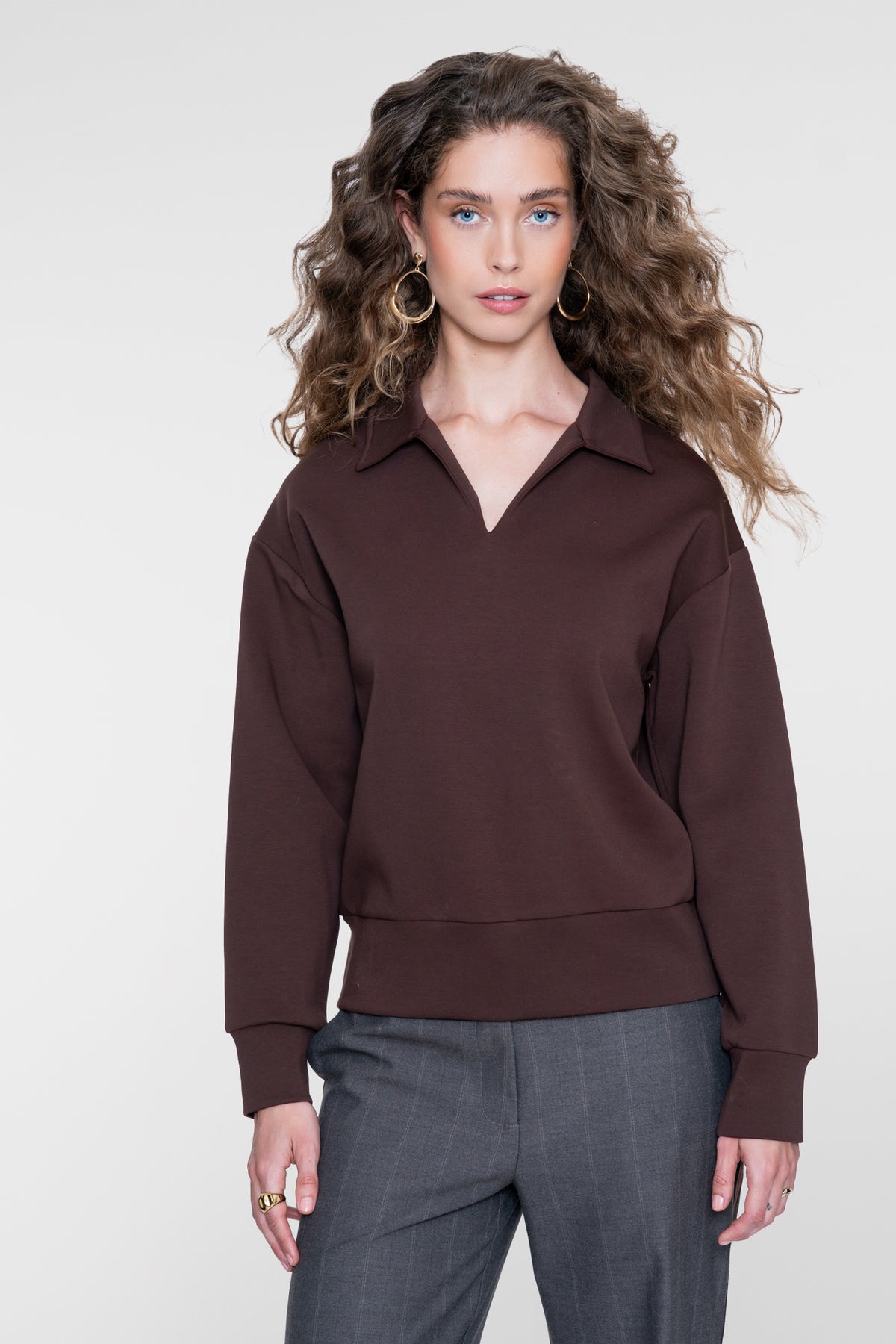 Geisha sweater met polokraag in donkerbruin
