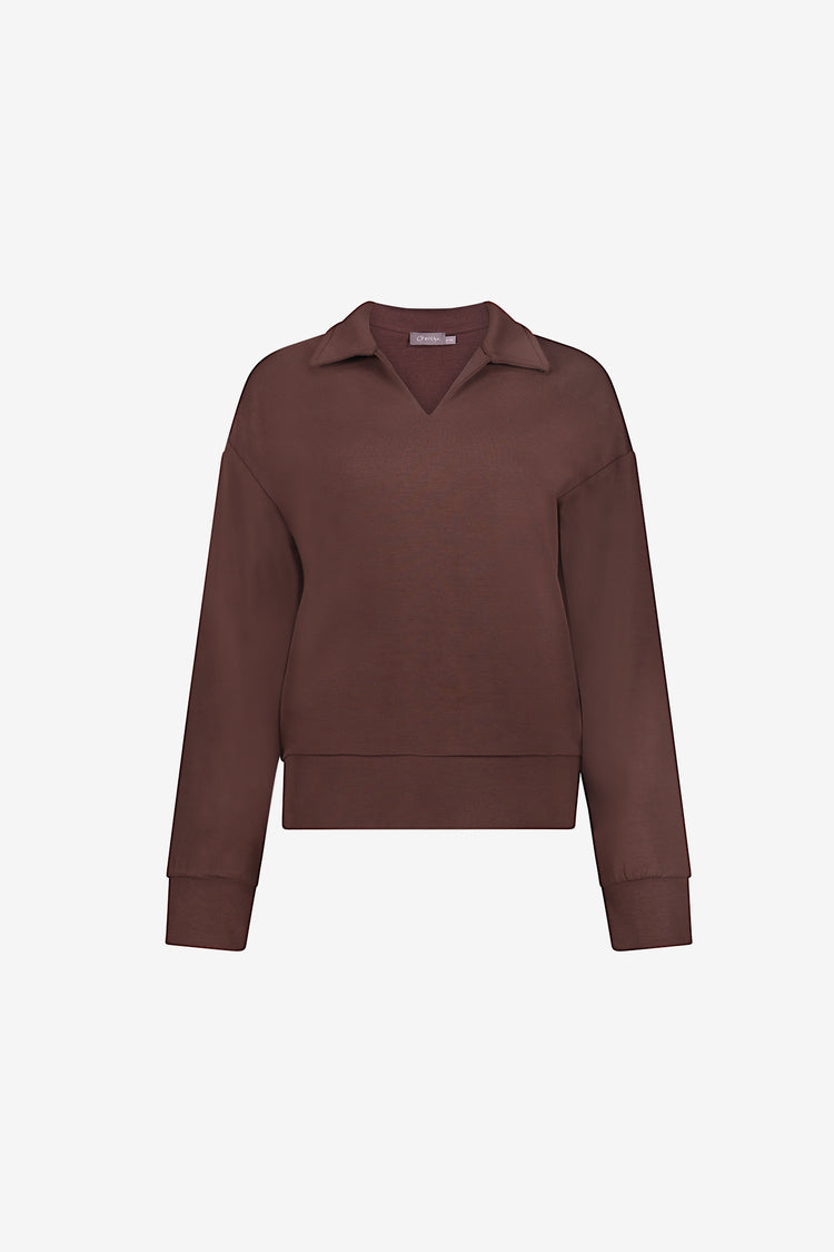 Geisha sweater met polokraag in donkerbruin