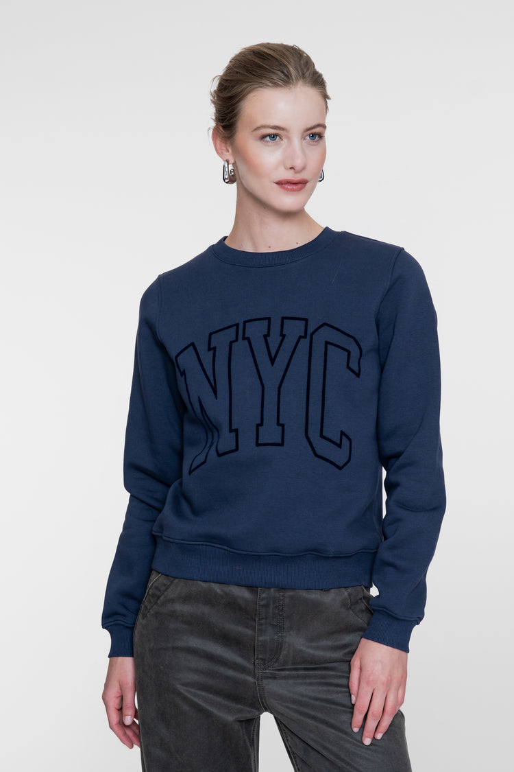 Geisha sweater met NYC print in navy
