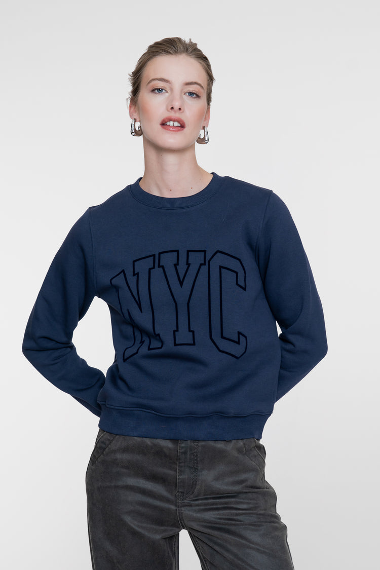 Geisha sweater met NYC print in navy