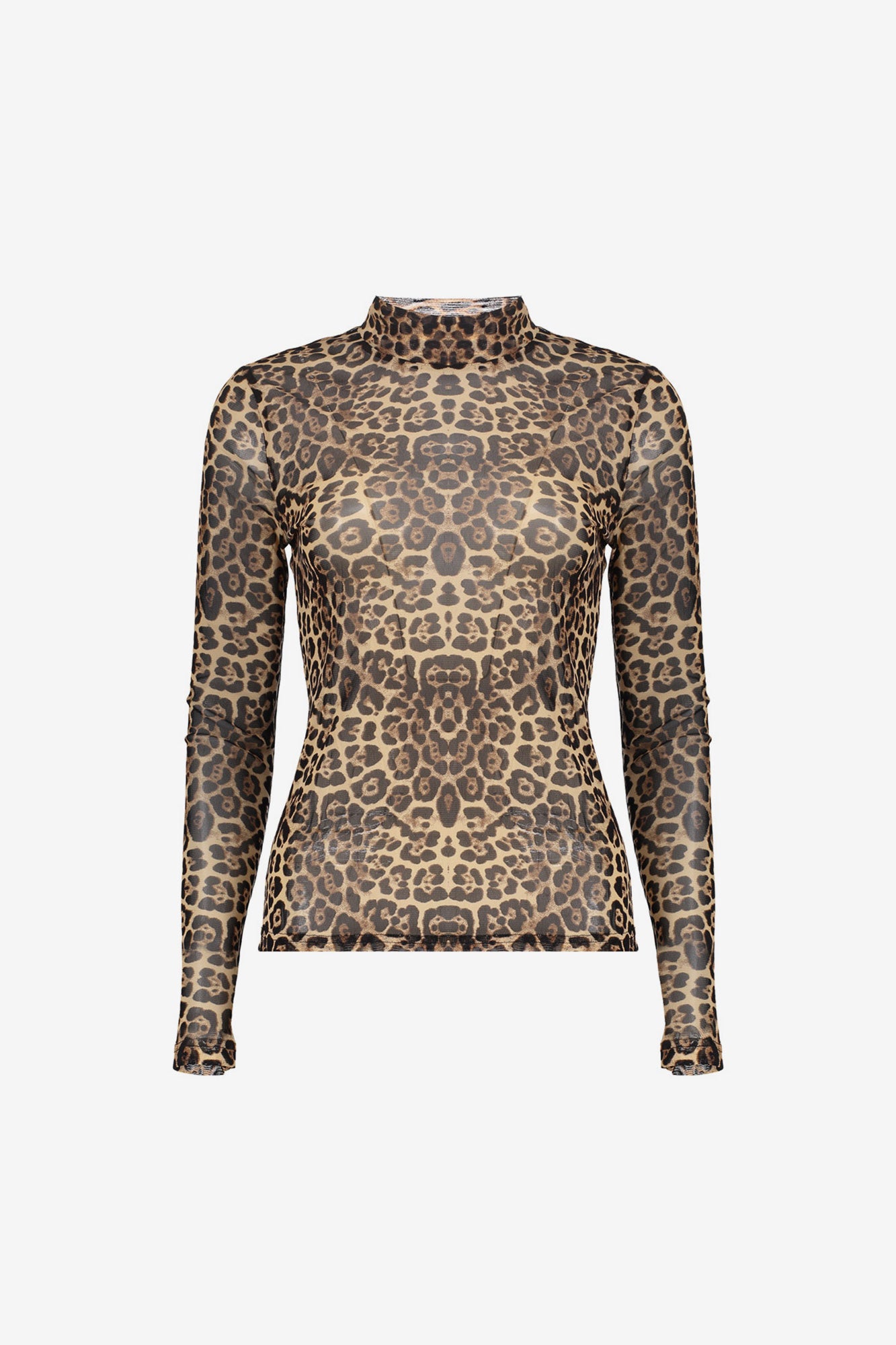Geisha mesh top met panterprint en turtle neck