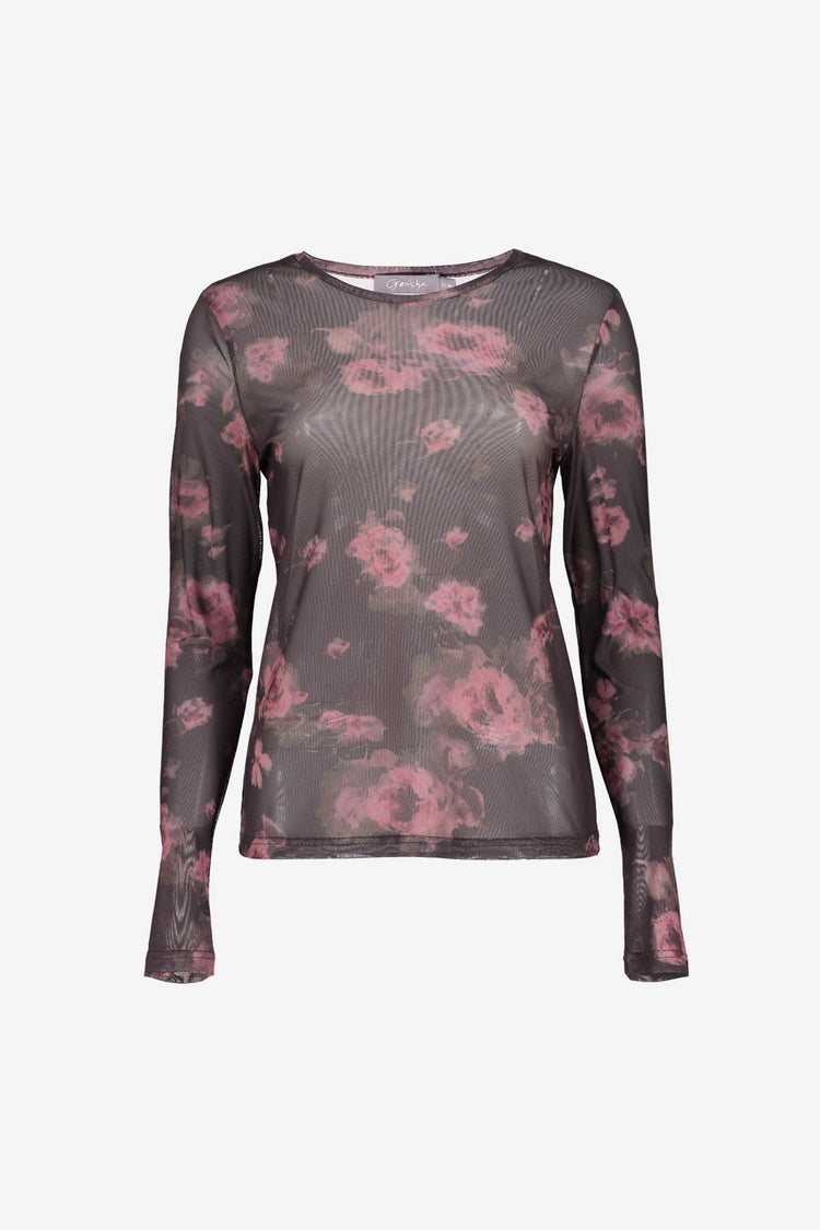Geisha mesh top met romantische bloemenprint