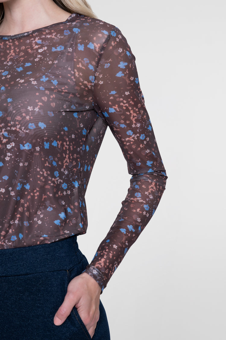 Geisha mesh top met bloemenprint