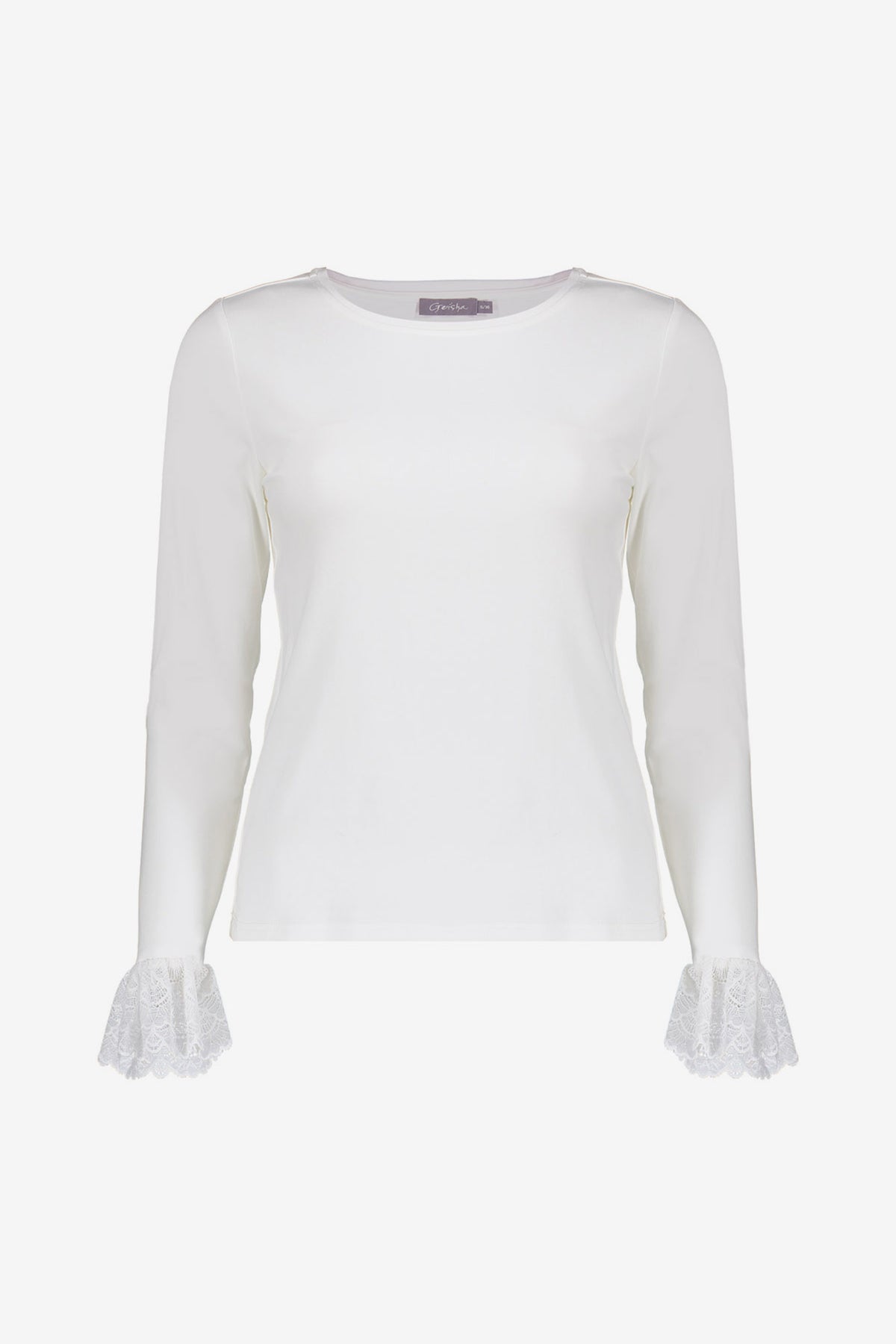 Geisha basic top met kanten volantmanchetten