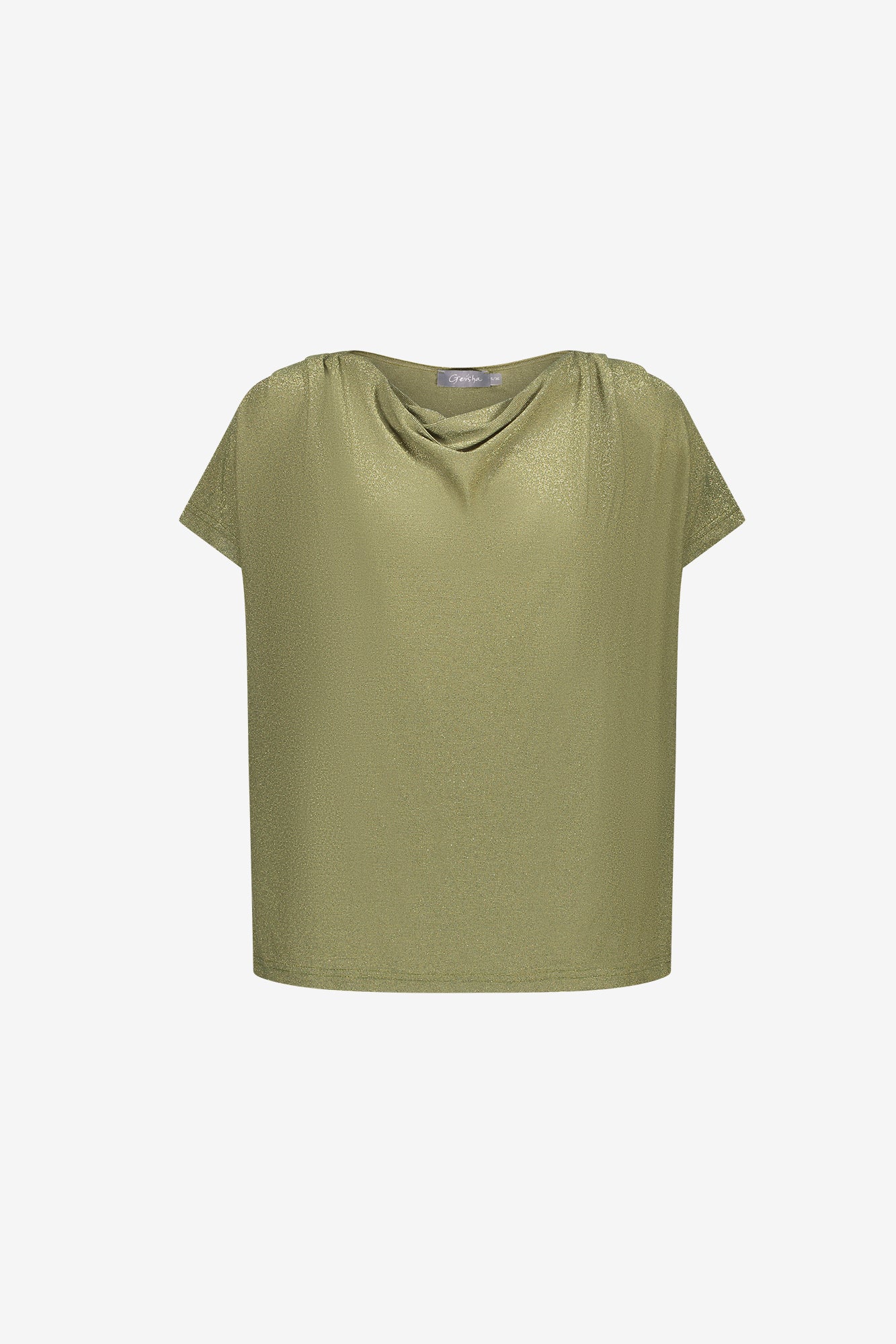 Geisha glanzende top met watervalhals in groen