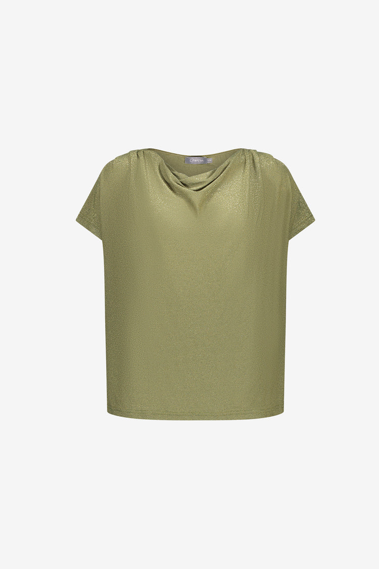 Geisha glanzende top met watervalhals in groen