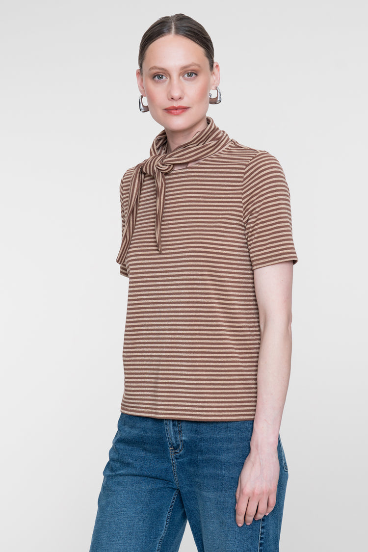 Geisha gestreepte top met vaste strikhals en lurex