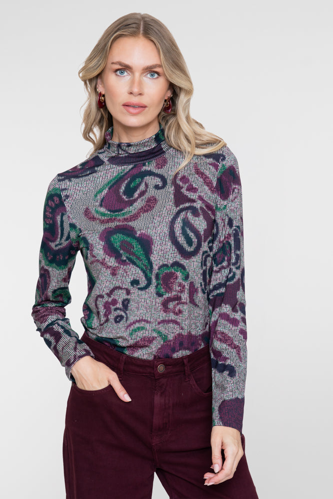 Geisha aansluitende top met grafische paisleyprint
