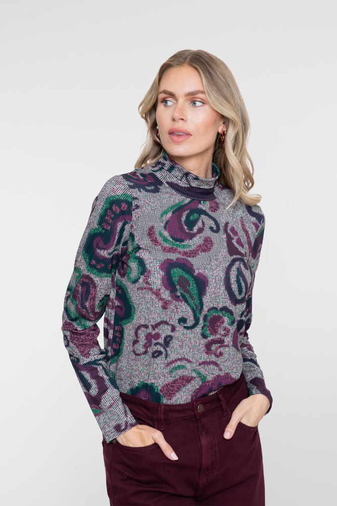 Geisha aansluitende top met grafische paisleyprint