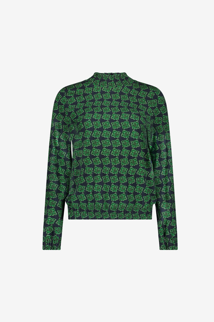 Geisha top met bloemenprint en geruchde details