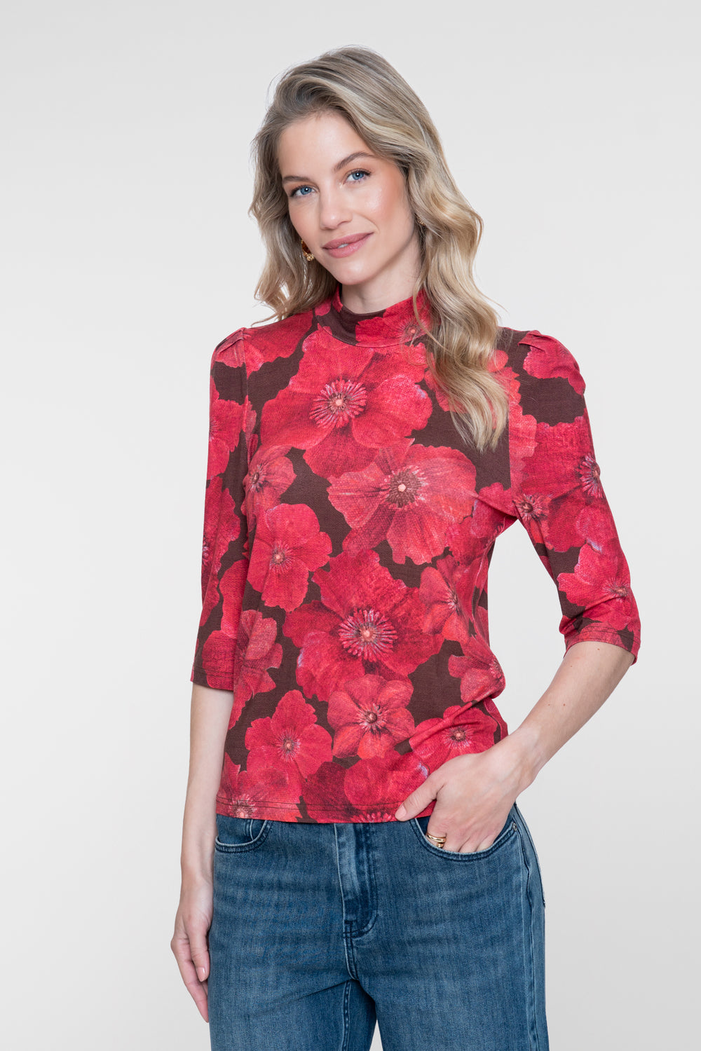 Geisha top met halflange mouwen en bloemenprint