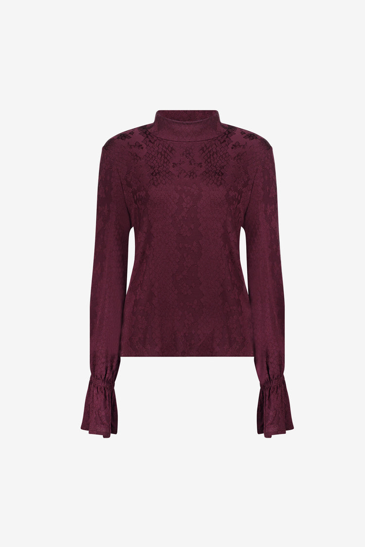 Geisha top met slangenprint en ruffle mouwen