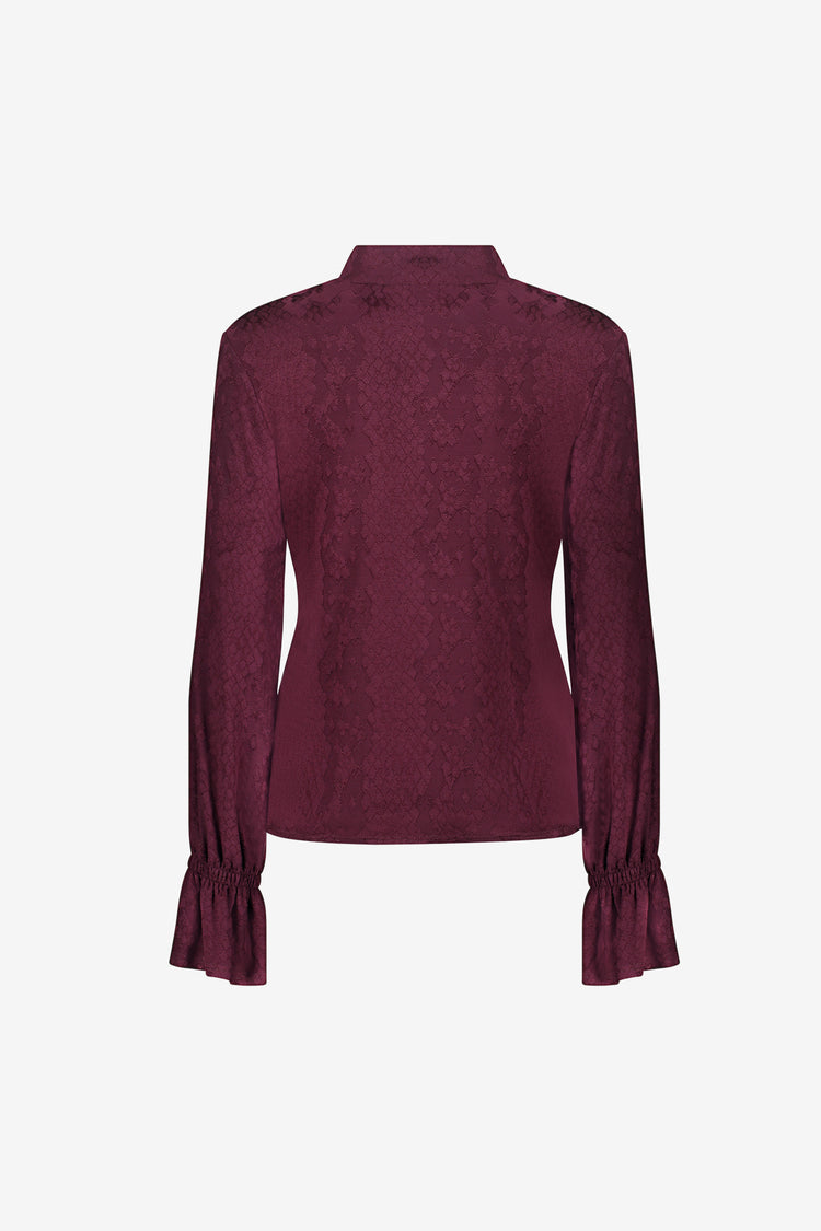 Geisha top met slangenprint en ruffle mouwen