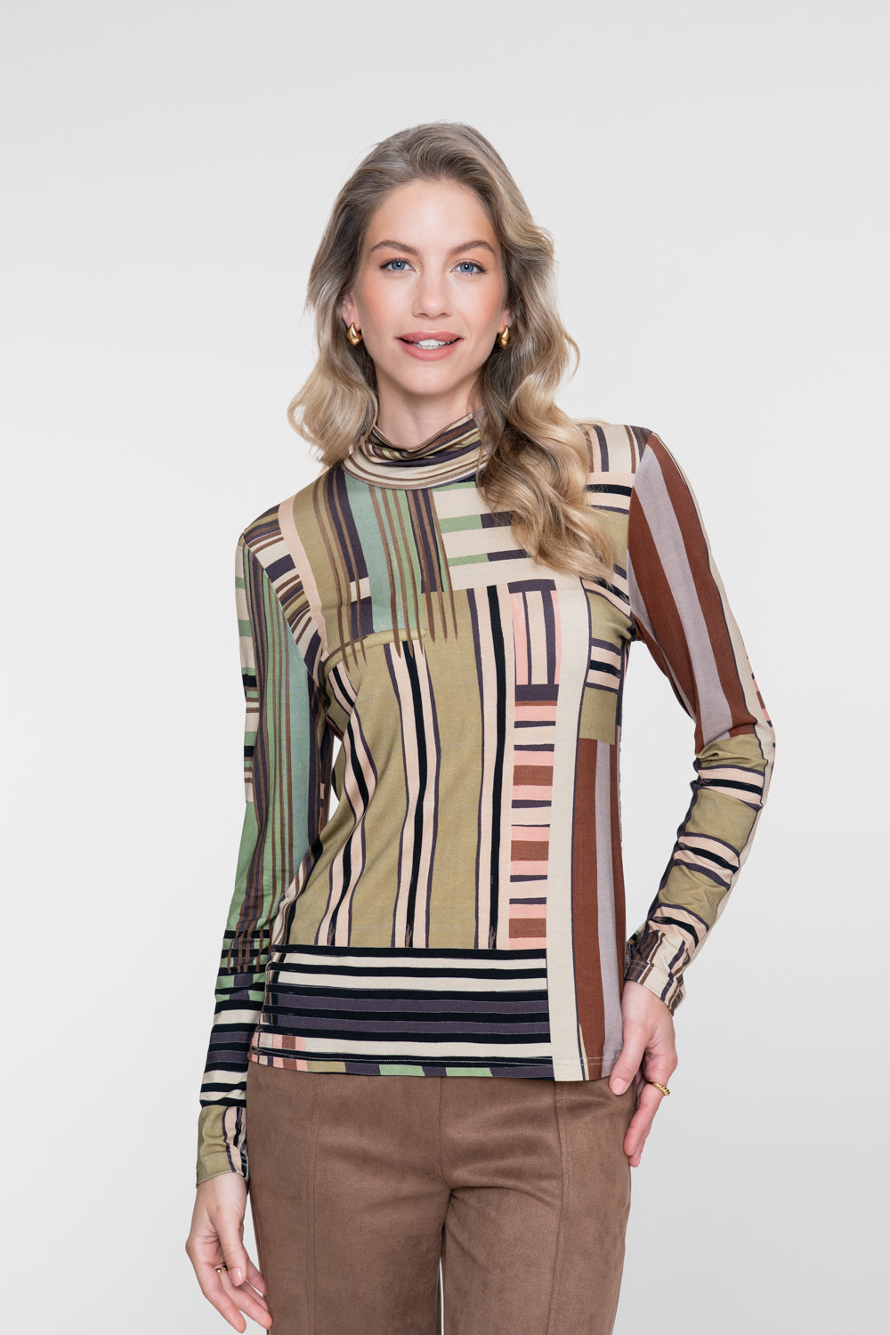 Geisha turtleneck top met retro print en comfortabele stretch