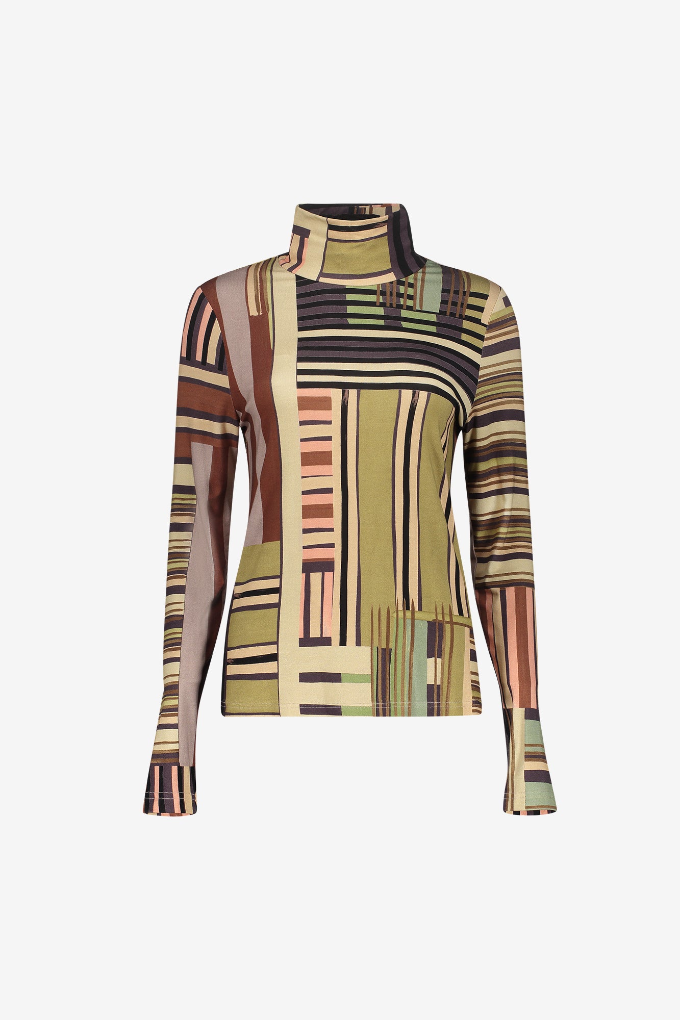 Geisha turtleneck top met retro print en comfortabele stretch