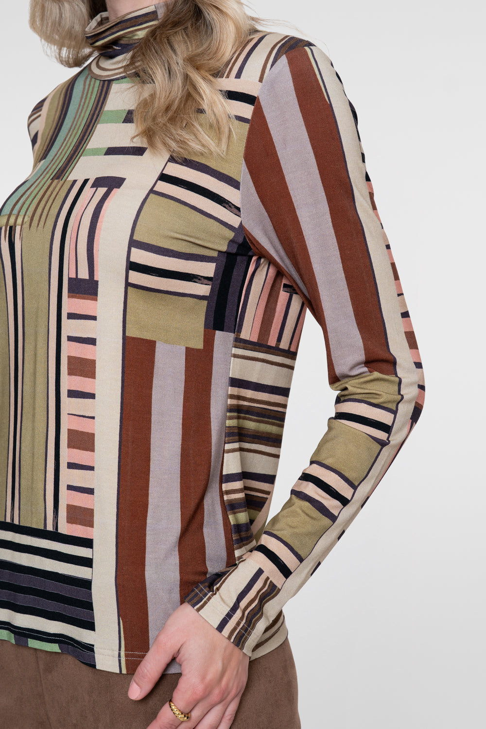 Geisha turtleneck top met retro print en comfortabele stretch