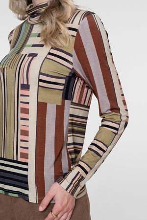 Geisha turtleneck top met retro print en comfortabele stretch