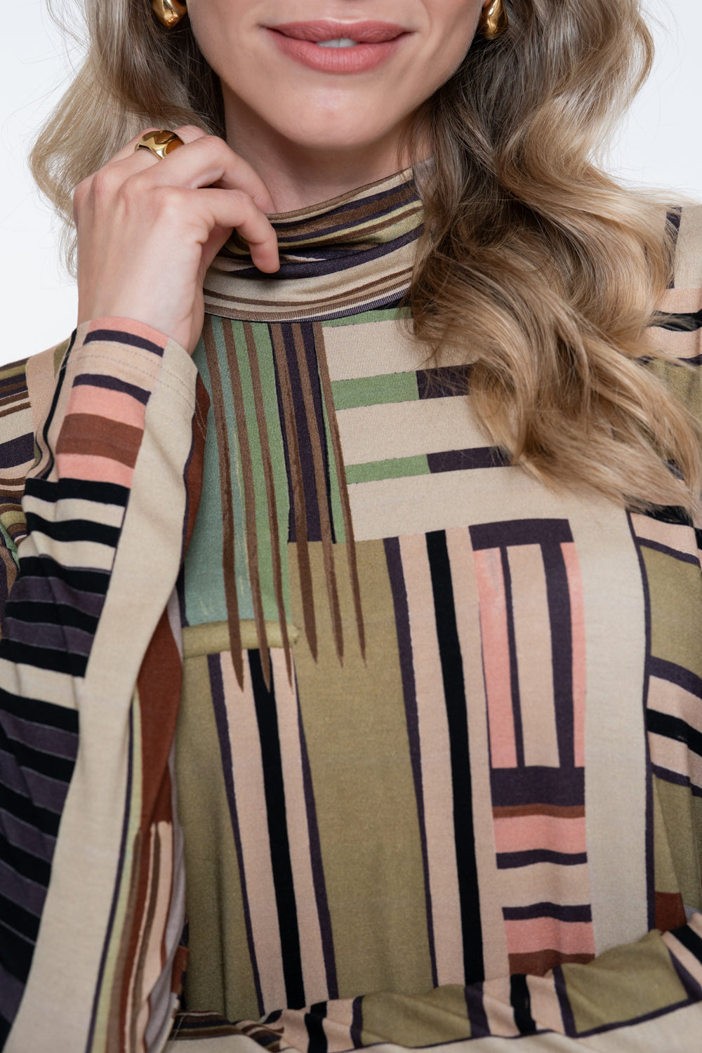 Geisha turtleneck top met retro print en comfortabele stretch