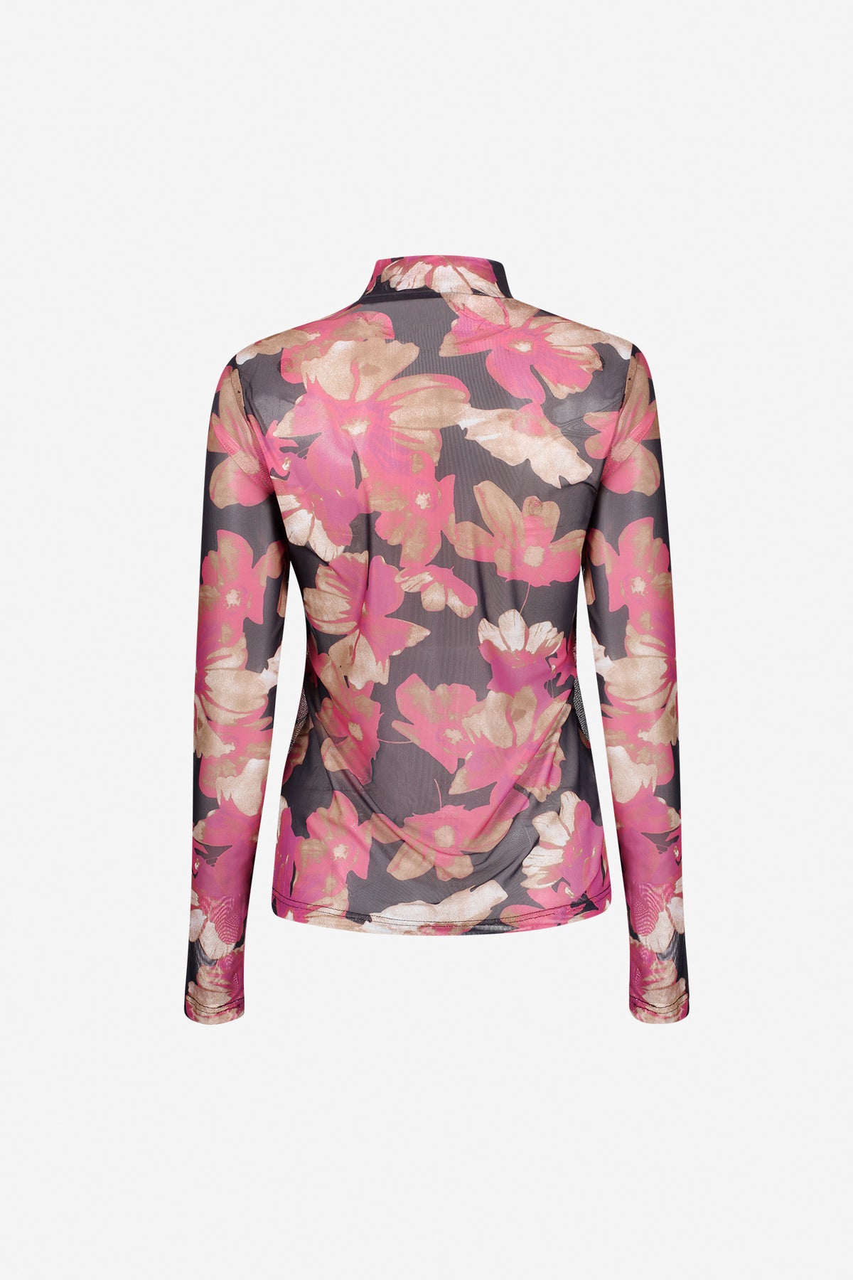 Geisha mesh top met bloemenprint en opstaande hals